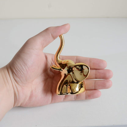 Home Decor Elephant Statues,1 Pair, Small Decorative Accents for Shelves, Livingroom and Bedroom, Gold and White4