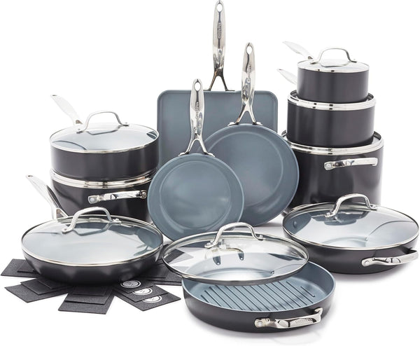 Valencia Pro 22 Piece Cookware Set Ceramic Nonstick Pots & Pans | Pfas-Free Nonstick, Induction Ready, Compatible with All Stovetops, Hard Anodized, Dishwasher Safe, Oven Safe up to 600F1