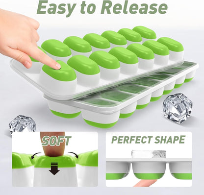 4‑Pack Ice Cube Trays with Lids, 56‑Cube Total Stackable Freezer Ice Trays, Durable Silicone & Plastic Easy‑Release Ice Molds for Cocktails, Coffee & Drinks6