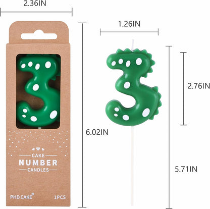 2.76 Inch Green Dinosaur 3 Number Birthday Candles, Dinosaur Number Candles, Cake Number Candles, Party Celebration6