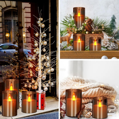 Flameless Candles 4" 5" 6" Acrylic Glass Pillars 3" Diameter Battery Operated Flickering Candles Include 8-Key Remote with Timer Function 400+ Hours (Gray, Warm Light 3 Pack)5