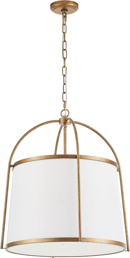 Rustic Modern Chandelier for Entryway, Dining Room Chandelier with Off-White Fabric Shade, Gold Pendant Light Fixture for Bedroom Kitchen Farmhouse8