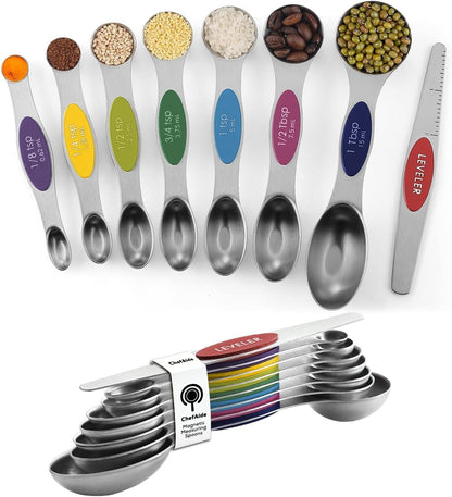 Pack of 8 Stainless Steel Magnetic Measuring Spoons Set, Dual Sided, Stackable, Adjustable Teaspoon and Tablespoon Measure Spoon with Leveler, Kitchen Gadgets1