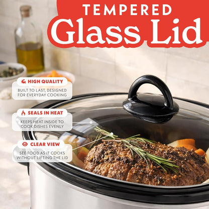 Slow Cooker - 6 Quart Removable Ceramic Pot, Manual Controls with 3 Temperature Settings, Dishwasher Safe Crock and Glass Lid, White6