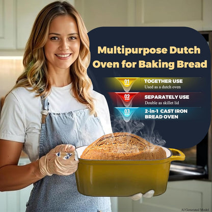 4.6 Quart Dutch Oven for Sourdough Bread Baking | Oval Bread Dutch Oven with Lid, Cast Iron Bread Pan for Crispy Crust, Steam Baking Design for Artisan Homemade Loaves, Olive8