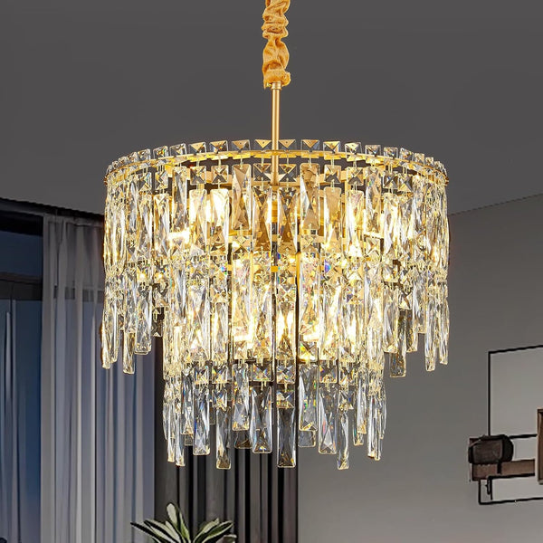 Modern Gold Crystal Lighting for Room,6 Lights Elegant round Lamp,16'' Modern Crystal Chandeliers for Dining Room Living Room Kitchen Foyer Hallway Staircase1