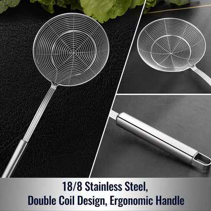 Solid Stainless Steel Spider Strainer Skimmer Ladle for Cooking and Frying, Kitchen Utensils Wire Strainer Pasta Spoon, 5.4 Inch3