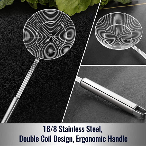 Solid Stainless Steel Spider Strainer Skimmer Ladle for Cooking and Frying, Kitchen Utensils Wire Strainer Pasta Spoon, 5.4 Inch3