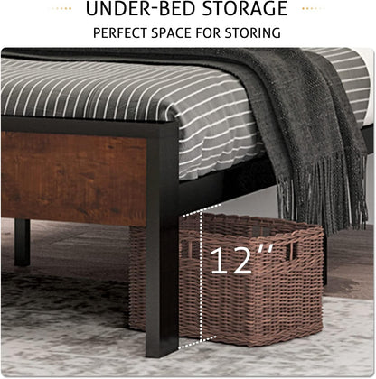 14 Inch King Size Metal Platform Bed Frame with Wooden Headboard and Footboard, Mattress Foundation, No Box Spring Needed, Large under Bed Storage, Mahogany4