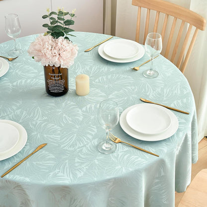 Round Tablecloth 60 Inch Jacquard Table Cloths Waterproof Washable Wrinkle Free Leaves Soft Fabric Tables Cover for 20-48”Table-Dinning Outdoor Birthday Party Kitchen & Linens(Aqua)1