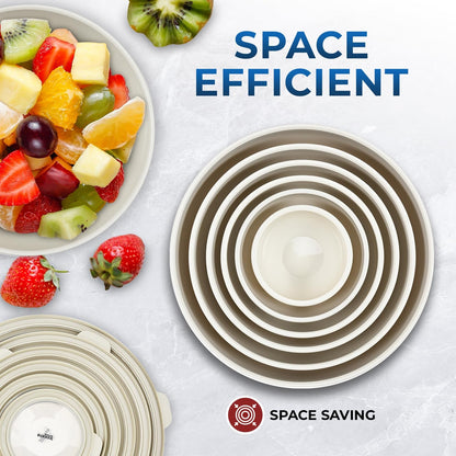 Bakken Master 12 Piece Plastic Nesting Bowls with Lids - Mixing Bowls Set Includes 6 Prep Bowls and 6 Lids, Bpa-Free, Reusable Meal Prep Containers, Microwave, Freezer & Dishwasher Safe, White Cream3
