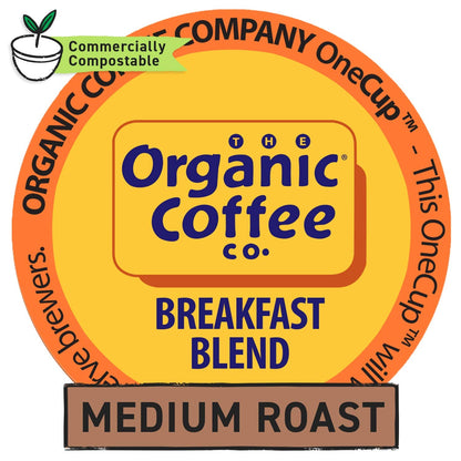 Organic Coffee Co. Onecup Breakfast Blend 36 Ct Medium Light Roast Compostable Coffee Pods, K Cup Compatible Including Keurig 2.02