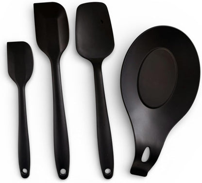 Silicone Spatula Set with Spoon Rest – 4-Piece Heat Resistant Rubber Spatulas for Cooking, Reinforced Core, Non-Stick Safe Kitchen Utensils (Black)1