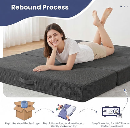 Cool & Breathable Chenille 6 Inch Memory Foam Foldable Futon Sofa Bed with Handles & Non-Slip Bottom, Covertible Sofa Bed for Guest, Camping, Dorm8