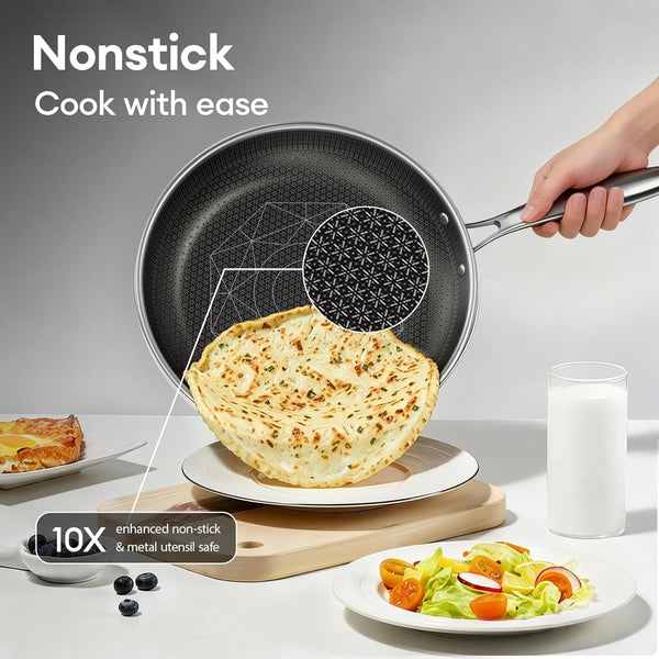 Hybrid Stainless Steel Cookware Set, 8Pcs Pots and Pans Set | Hybrid, Non Stick, Non Toxic, PFOA Free, Induction Compatible, Oven and Dishwasher Safe, Stay-Cool Handles2