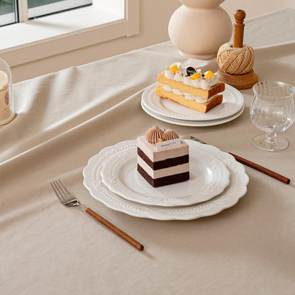 Beige Rectangle Tablecloth Scalloped Cutouts Waterproof Table Cover 55X847