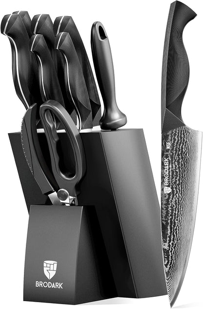 Knife Set, 9PCS Damascus Knife Set with Block, Japanese Knives | Sharp Damascus Kitchen Knives Set, Ergonomic Full-Tang ABS Handle, for Home and Professional Chefs, Knife Set for Gifting1