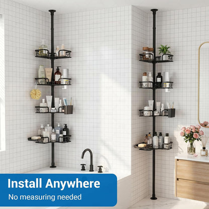 4-Tier Corner Shower Caddy Tension Pole, Floor to Ceiling Shower Corner Shelf Organizer with Soap Hold No-Drill 23.6-114.5 Inch (Black Old)2