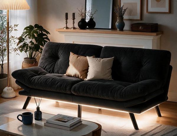 Convertible Futon Sofa Bed,70" Folding Futon Couch W/Led Lights2