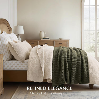 HOME Chunky Chenille Knit Throw Blanket, 50 X 60, Olive Green | Sculpted Moss Stitch, Chic Modern Farmhouse, All-Season Warmth, OEKO-TEX® Certified, Elegant Blanket for Couch, Bed, Sofa5