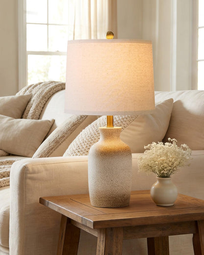 24'' Farmhouse Ceramic Table Lamp with Natural Textured Finish | Bedside Lamps for Bedroom, Rustic & Organic Style, Handmade Craft Jar Design, Ideal Gift & Decor for End Side Table2