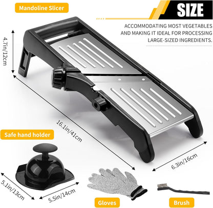 Mandoline Slicer for Kitchen, 7-In-1 Adjustable Vegetable Slicer | Stainless Steel Food Slicer, Adjustable Blade, Slices, Julienne, Waffle and French Fries Cut, Includes Gloves and Brush2
