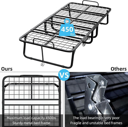Folding Bed with Mattress, Portable Rollaway Bed for Adults - Foldable Cot Size Bed Frame with 5" Memory Foam Mattress and Storage Cover, Guest Day Bed with Metal Fold up Bed on Wheels, 75"X31"4