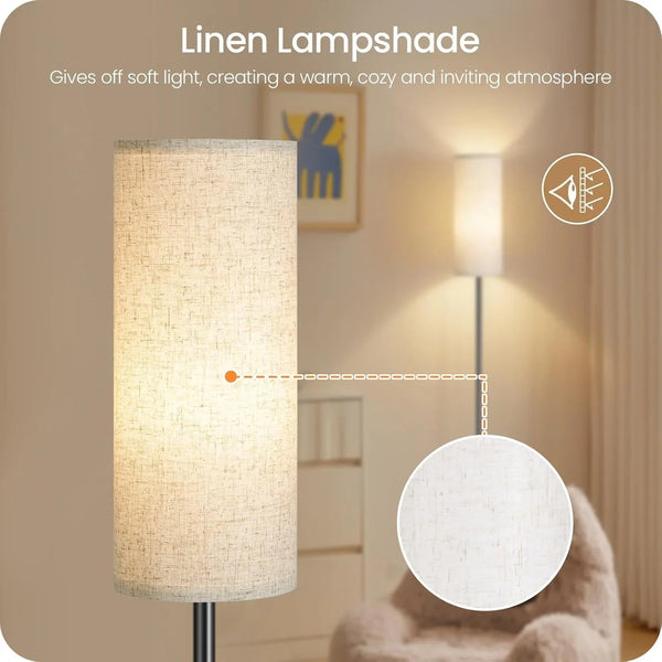 64.4” Slim Floor Lamp for Living Room with Magnetic Remote and Foot Switch, Dimmable Standing Tall Lamp Mood for Bedroom Nursery, 3 Color Temperatures, 1-Hour Timer,900Lm Bulb Included,Beige E06LD05W18