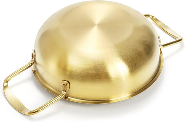 Set of 3 Korean Ramen Noodle Pot with Handles, Stainless Steel Everyday Pan, Golden Korean Cooking Pot for Soup, Noodle, Pasta, Home and Outdoor, Dishwasher Safe, Size 7", 8.7", 9.5"4