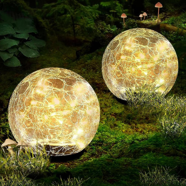 Garden Solar Ball Lights Outdoor Waterproof 50LED Cracked Glass Globe 4.7''1