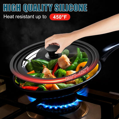 Universal Lid for Pots Pans and Skillets, 2 Pack Pan Cover Fit 7", 8" 9" & 10", 11", 12" Diameter Cookware, Silicone Replacement Pan Lid Pot Lids for Frying Pans, Cast Iron,Tempered Glass Lid4