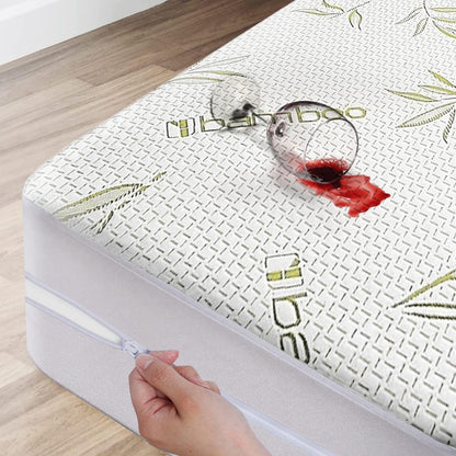 Bamboo Mattress Protector with Zipper - 100% Waterproof King Size Cooling Mattress Cover - Ultra Soft Jacquard Fabric Breathable Noiseless Mattress Pad Cover - Zippered Mattress Encasements1