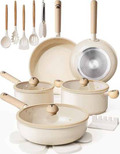 Pots and Pans Set Non Stick,Non Toxic 18 Pcs Ceramic Cookware | Dishwasher Safe Induction Cookware for Everyday Cooking & Housewarming Gifts1