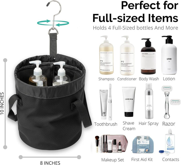 Quick Dry Mesh Shower Caddy for College Dorms – Lightweight Shower Caddy Mesh with Drawstring Top, Breathable Mesh Bottom, and Multiple Pockets with Zippers for Cruise Essentials for Shower (Black)2