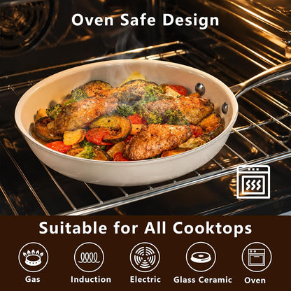 8" Nonstick Ceramic Frying Pan, Small Pan Non Toxic, White | PTFE & PFAS & PFOA Free Ceramic Coating, Dishwasher/Oven Safe, Induction Compatible, Suitable for All Stovetops6