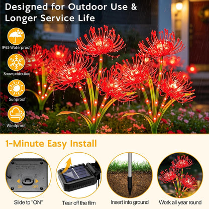 Solar Lights Outdoor, 8 Pack Red Spider Lily Garden Flower Lights3