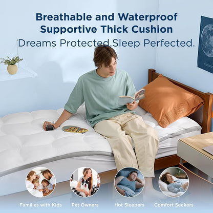 Bedsure Twin XL Mattress Topper - 800 GSM Waterproof Mattress Topper for College Dorm Room Essentials with 8-21 Inches Deep Pocket, Pillow Top Twin Extra Long Bed Pad Fitted for Bedroom - White3