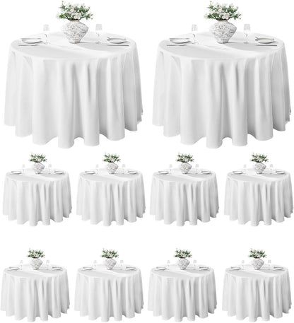 round Tablecloth 132Inch 10 Pack Polyester Table Cloth, White1