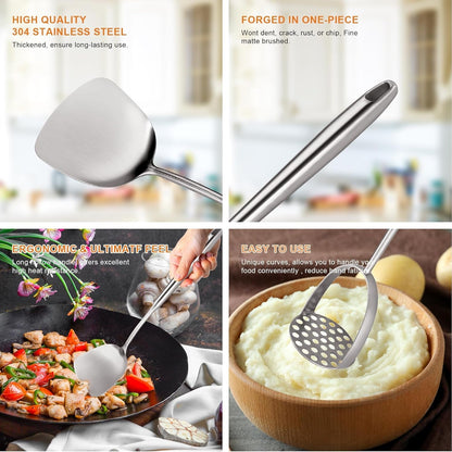 Stainless Steel Kitchen Utensils Set 18 10 Stainless Steel Cooking Utensils Set - 12 PCS Large Metal Cooking Utensil Tools Set3