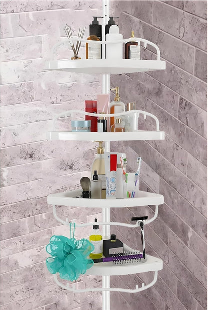 Shower Caddy Tension Pole with 4 ABS Baskets,Shower Storage Shelf with 56 to 125 Inch Adjustable Stainless Pole for Bathroom White1