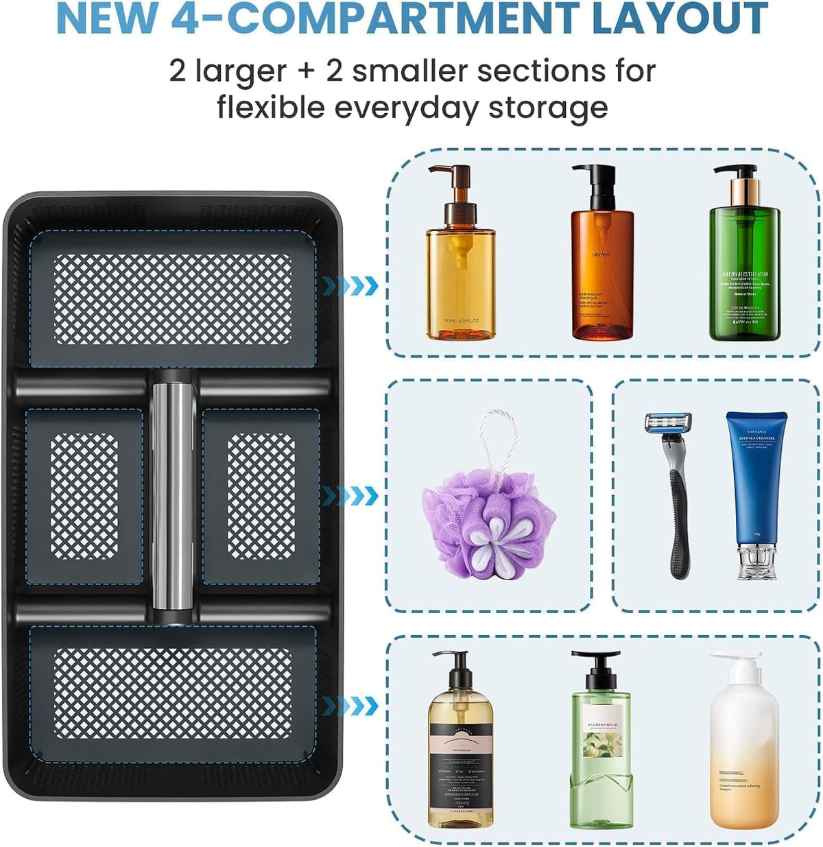 plastic-shower-caddy-dorm-portable-cleaning-shower-caddy-with-handle-4-divided-compartments-all-side-drainage-rigid-plastic-basket-tote-for-college-dorm-bathroom-use-black-silver