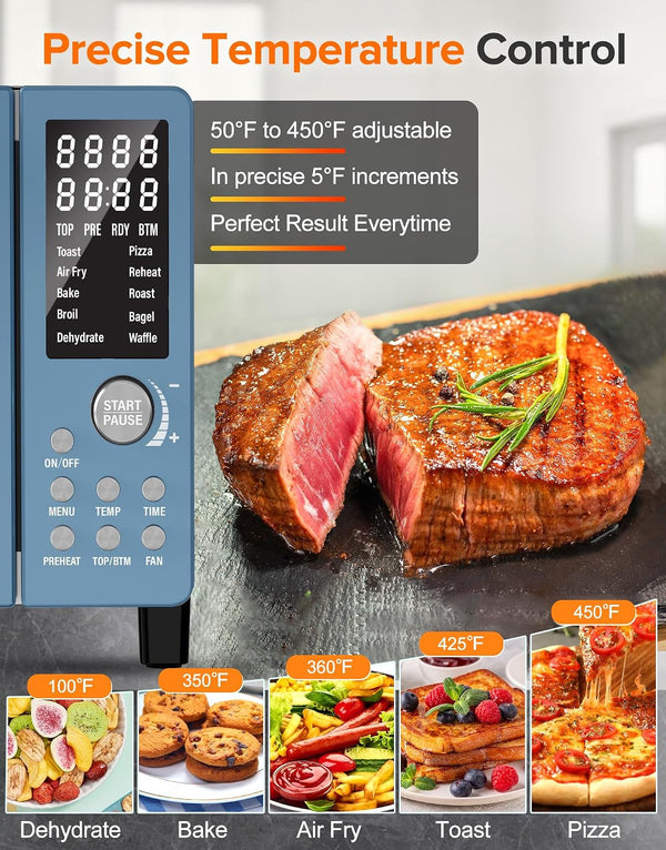 Bravo Pro Smart Air Fryer Toaster Oven Countertop Combo | 10-In-1 Cooking Functions, 1800W, 50-450°F, 21-Qt, Pfas-Free, Upgraded Super Convection, Cozy Blue4