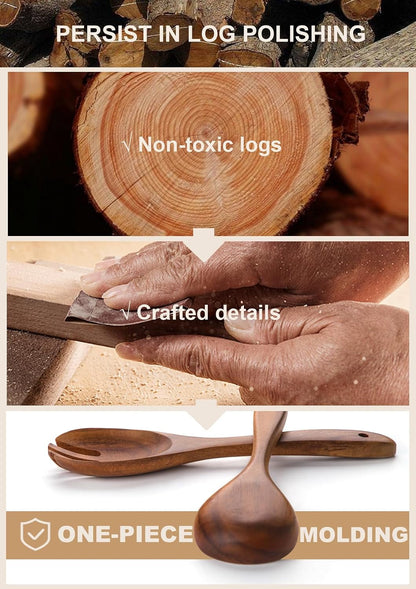 Wooden Cooking Utensils Set with Ceramic Holder,Teak Wood Utensils 10Pcs5
