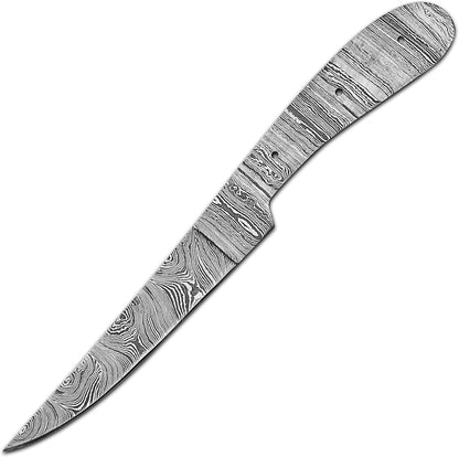 Damascus Steel Fillet Knife Kit, 10 Inches Overall, Fixed Blade, DIY Knifemaking Supplies. Kitchen Knife, Fish Fillet Blank Blade, Large, Amj-Fillet-016
