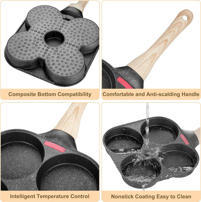 Egg Frying Pan, 4-Cup Egg Pan Nonstick, Fried Egg Pan Skillet for Breakfast, Pancake, Hamburger, Sandwiches, Suitable for Gas Stove & Induction Cookware6