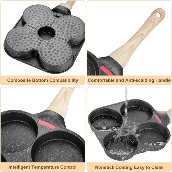 Egg Frying Pan, 4-Cup Egg Pan Nonstick, Fried Egg Pan Skillet for Breakfast, Pancake, Hamburger, Sandwiches, Suitable for Gas Stove & Induction Cookware6
