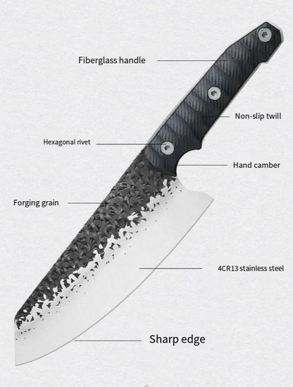 Meat Cleaver, 7.4 Inch Stainless Steel Forged Hammer Chef'S Knife Fiberglass Handle Household Meat Cutter Fish Fillet Knife3