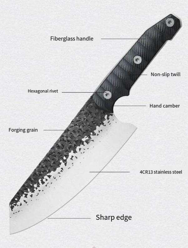 Meat Cleaver, 7.4 Inch Stainless Steel Forged Hammer Chef'S Knife Fiberglass Handle Household Meat Cutter Fish Fillet Knife3