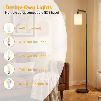64" Floor Lamp with Remote Control, Dimmable Tall Standing Lamps for Living Room Bedroom Office Corner, 9W LED Bulb Included, Foot Pedal Switch, Beige Shade Black Pole8