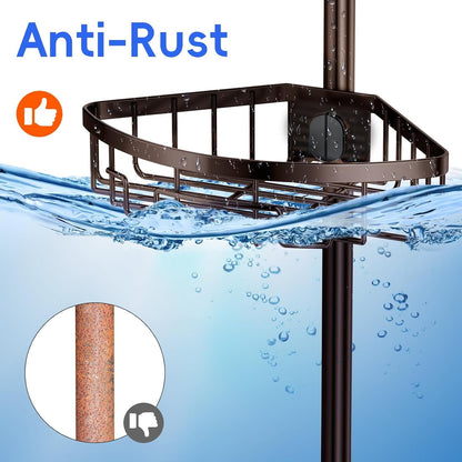 Corner Shower Caddy Tension Pole - 62-115 INCH - 4-Tier Rustproof Bathroom Organizer Shelves, Adjustable Bathtub Tub Shampoo Storage, Bronze6